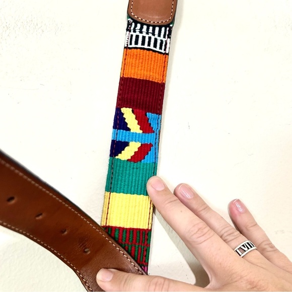 La Matera Fuego Woven Multicolored Embroidered Western Boho Leather Belt SZ 40 main image 5